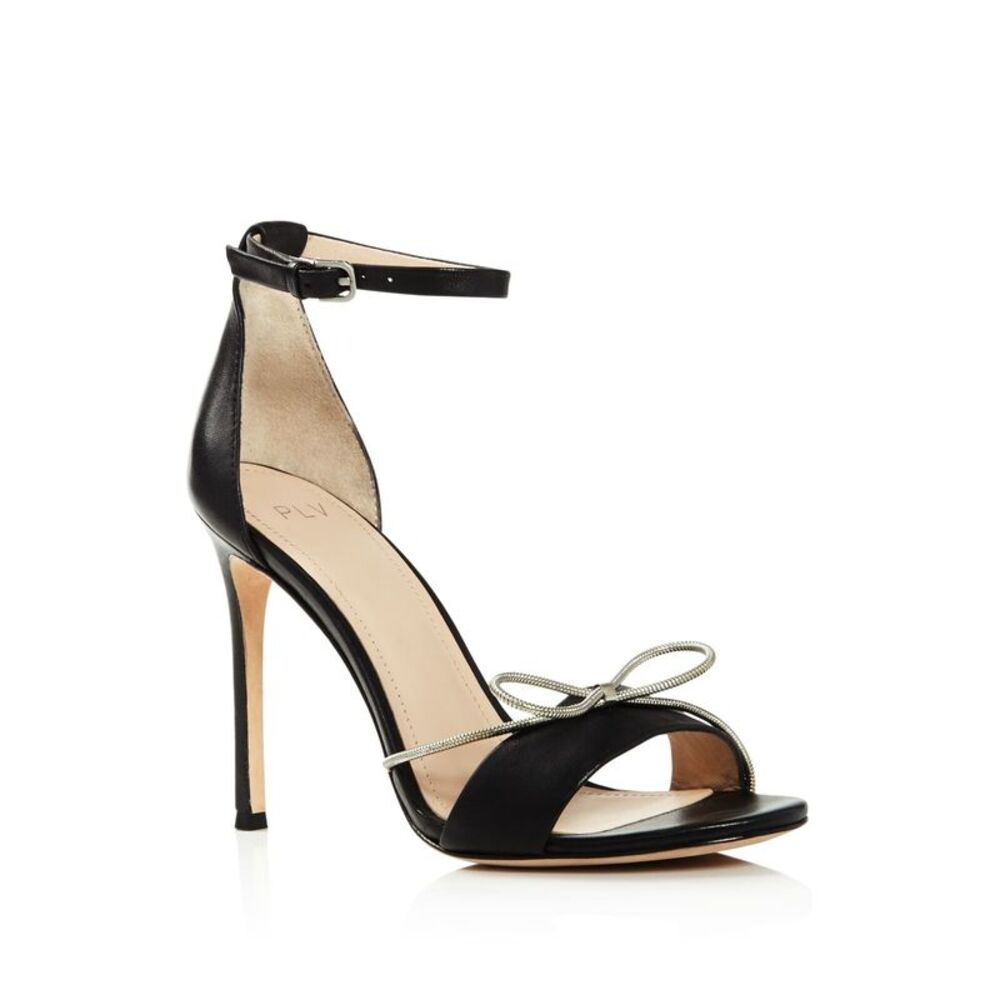POUR LA VICTOIRE Womens Black Elanna Open Toe Stiletto Leather Heeled Sandal 7